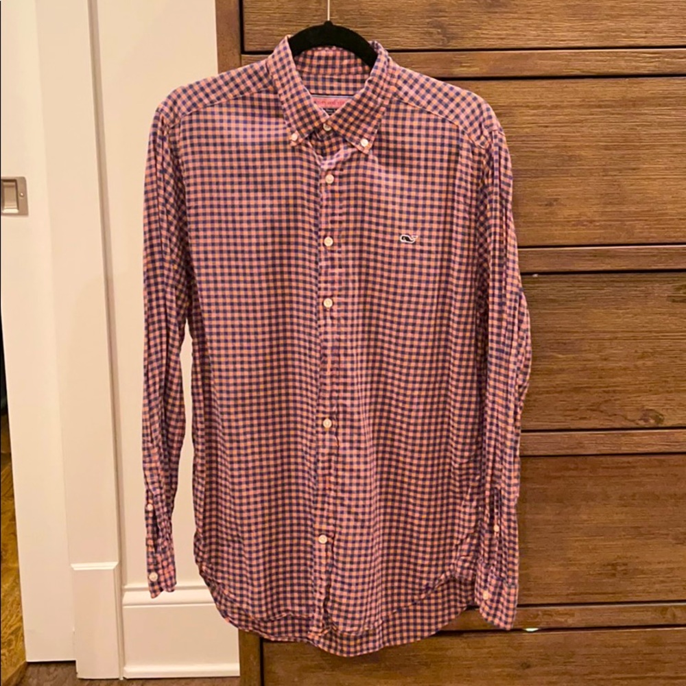 Vineyard Vines Gingham Whale Shirt, Size Medium